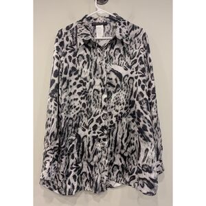 Marina Rinaldi Animal Print Long Sleeve Button Down Shirt Size 16